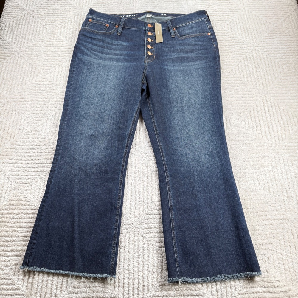 J Crew Demi Boot Crop Jeans Womens 35 Dark Button Fly Raw Hem Flare AB376 Boho